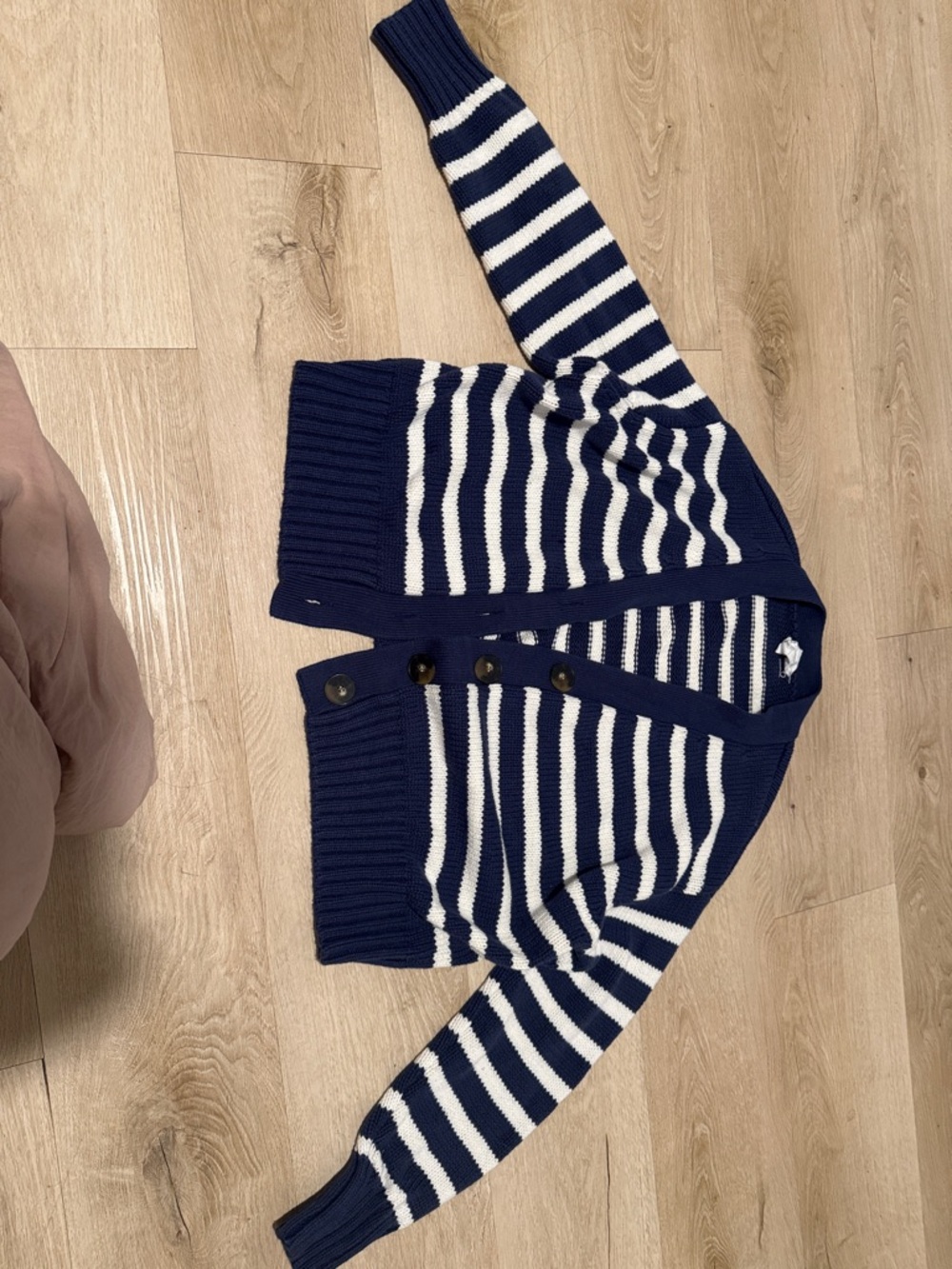 Navy and White Striped Knit Cardigan